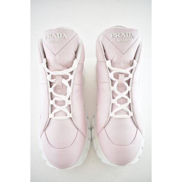 Prada Rush Piuma Nylon Pink White Platform Flat High Top Trainer Sneaker 39 - Picture 6 of 11